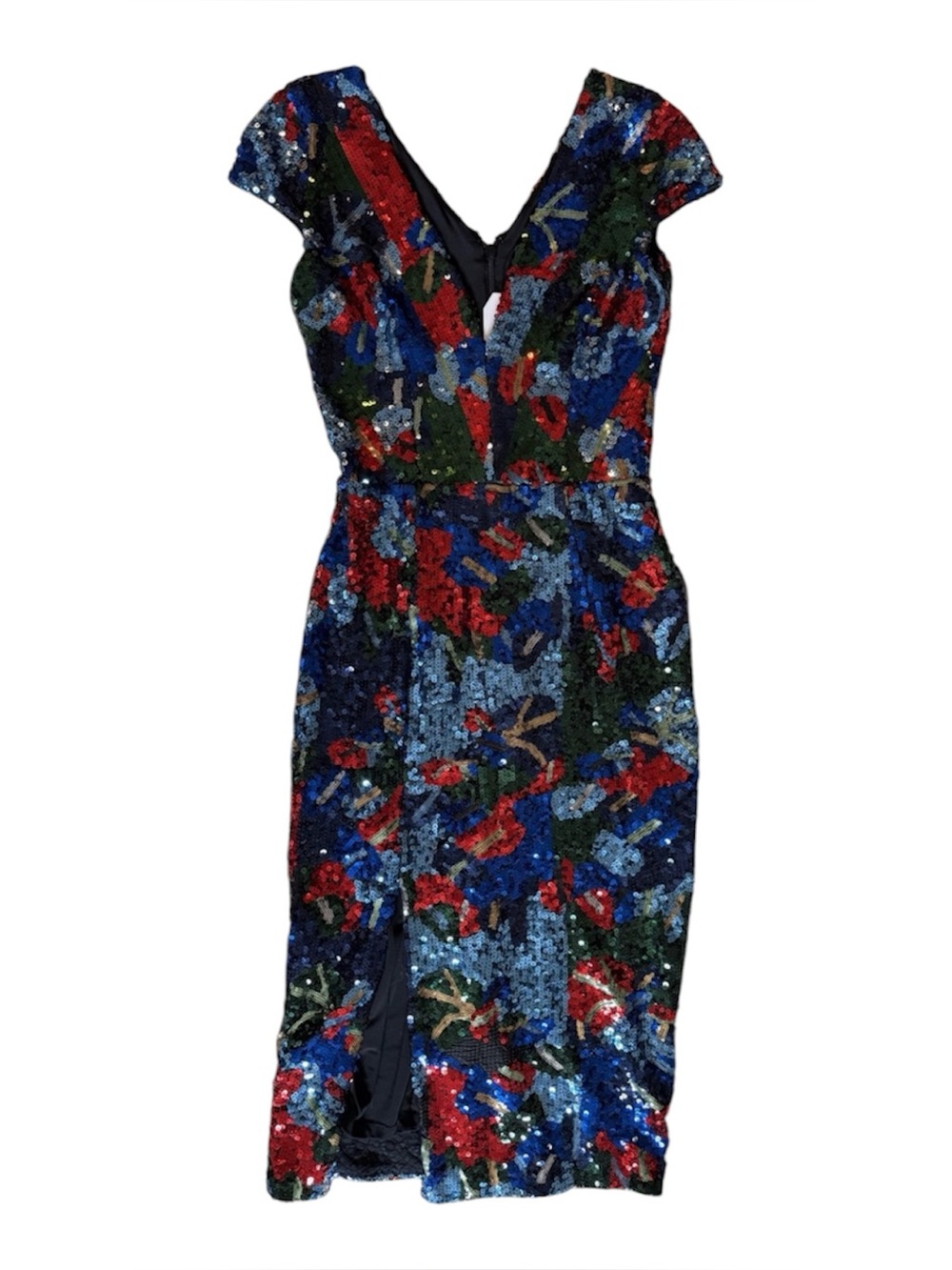 Dress the Population Cobalt Multi Sequin Midi Dress NWT Size S
